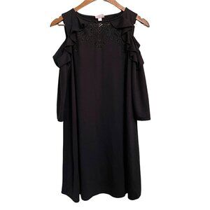 Isabel Maternity Women's Black Pattern Ruffle Detail Cold Shoulder Dress Size XS